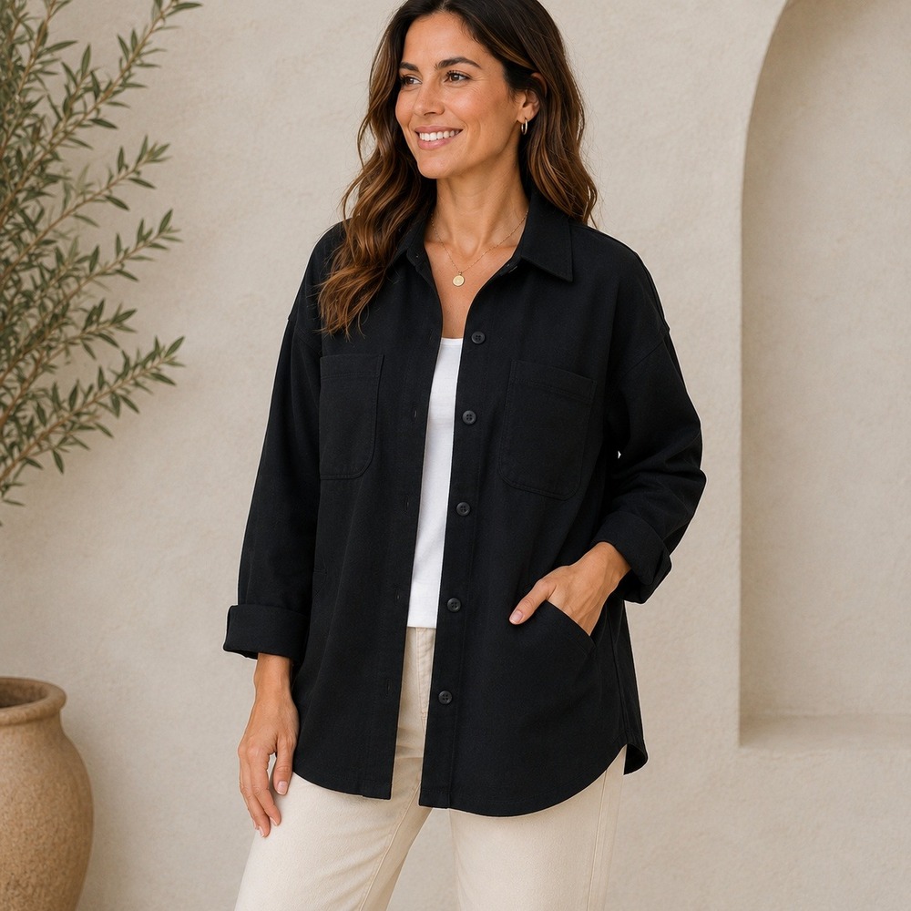 J. Jill Fit Black Knit Jacket Button Front 4 Pocket Women's M Petite